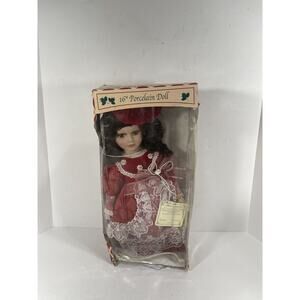 The Heirloom Collection 16" Porcelain Doll Authenticity Cert Red Dress Feather‎